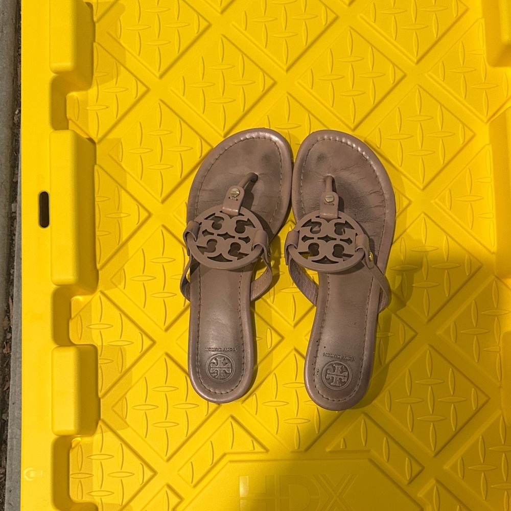 Tory Burch Taupe Logo Thong Sandals